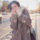 Fray Hem Double-breasted Tweed Coat