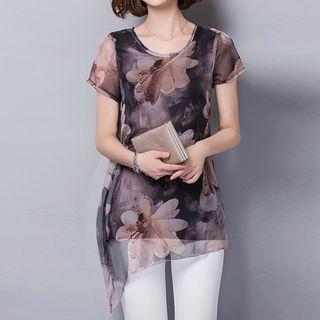 Floral Print Short Sleeve Chiffon Top