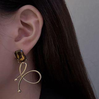 Faux Crystal Wirework Alloy Dangle Earring 1 Pair - Brown & Gold - One Size