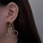 Faux Crystal Wirework Alloy Dangle Earring 1 Pair - Brown & Gold - One Size