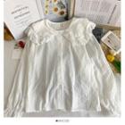 Layer-collar Ruffled Loose Shirt White - One Size
