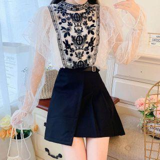 Lace Panel Blouse / A-line Skirt / Set