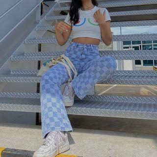 Checkerboard Bootcut Jeans