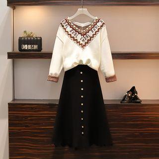 Set: Numbering Sweater + A-line Skirt