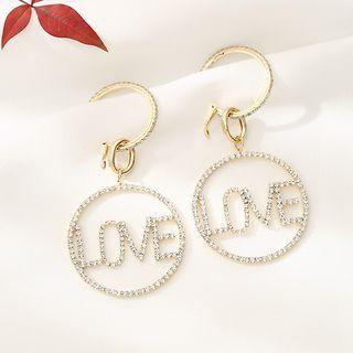 Rhinestone Love Statement Earring 1 Pair - 925 Silver - Gold - One Size