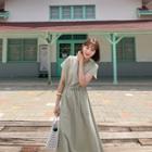 Cap-sleeve Patch-pocket Long Dress