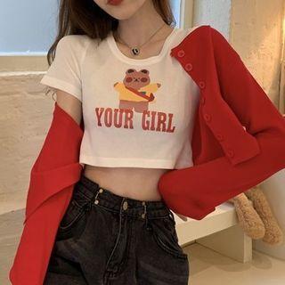 Short-sleeve Print T-shirt / Cardigan