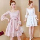 3/4-sleeve A-line Lace Party Dress