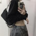 Chain Zip Nylon Shoulder Bag Black - One Size