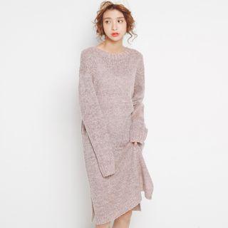 Long-sleeve Midi Knit Dress Green - One Size