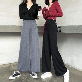 Long-sleeve Wrap Top / Wide-leg Pants