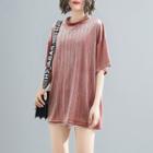 Elbow-sleeve Velvet Top Dark Pink - One Size