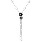 Elegant Black Rose Necklace With Fashion Pearls And Austrian Element Crystals Silver - One Size