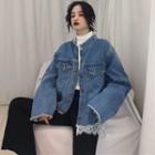 Lace Trim Denim Oversize Jacket As Shown In Figure - One Size