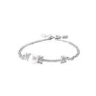 925 Sterling Silver Fashion Simple Geometric Freshwater Pearl Double Bracelet With Cubic Zirconia Silver - One Size