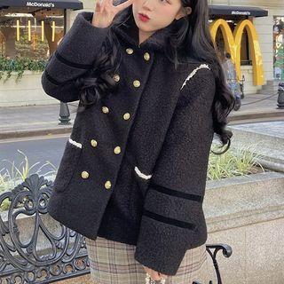 Lace Trim Double-breasted Jacket Black - One Size