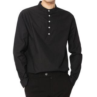 Plus Size Mandarin-collar Half-placket Shirt