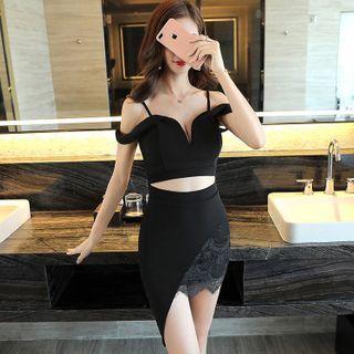 Cold-shoulder Lace Panel Asymmetric Mini Sheath Dress