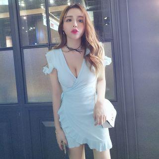 Frill Trim Sleeveless Deep V-neck Minidress