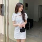 Short-sleeve Faux Pearl Cutout Lace Mini Sheath Qipao Dress
