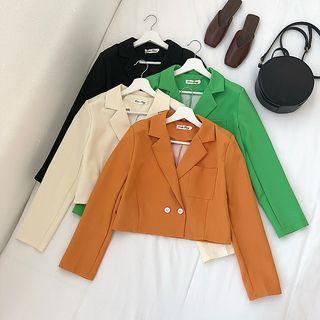Double-button Lapel Collar Cropped Blazer