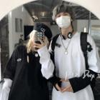 Couple Matching Long Sleeve Lettering Mock Two Piece Top