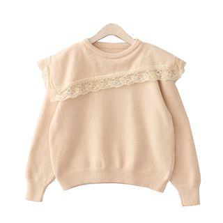 Lace Trim Asymmetric Collar Sweater Almond - One Size