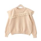 Lace Trim Asymmetric Collar Sweater Almond - One Size