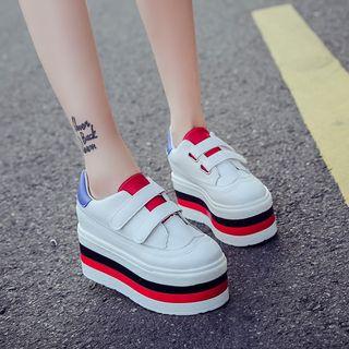 Platform Contrast-color Velcro Sneakers