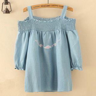 Off Shoulder Short-sleeve Denim Top