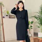 Open-placket Tie-waist Midi Dress