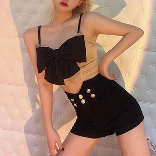 Bow Accent Camisole Top / High-waist Plain Shorts