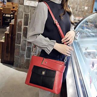 Faux-leather Color-block Shoulder Bag