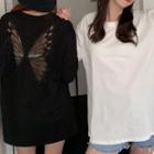 Butterfly Detail Elbow-sleeve T-shirt
