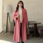 Shawl-collar Handmade Wool Blend Coat With Sash Pink - One Size
