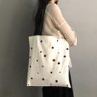 Dotted Canvas Tote Bag White - One Size