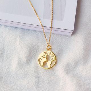 925 Sterling Silver World Pendant Necklace As Shown In Figure - One Size
