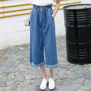 Fringed Hem Wide-leg Cropped Jeans