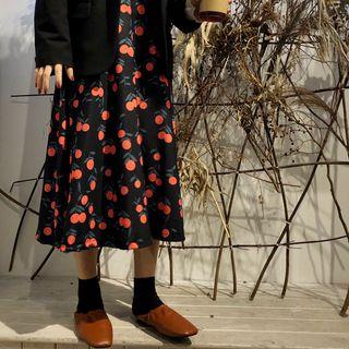 Citrus Print A-line Midi Skirt