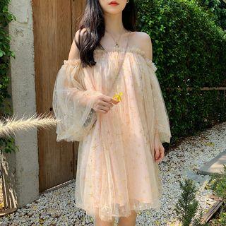 Long-sleeve Off Shoulder Mesh Dress