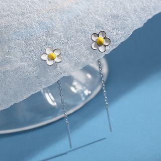 925 Sterling Silver Flower Earring 1 Pair - White & Yellow - One Size