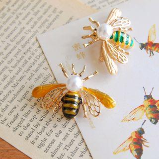 Faux Pearl Bug Brooch
