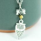 Silver Ribbon Owl Necklace One Size