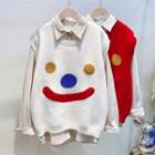 Set: Plain Shirt + Smiley Face Print Sweater Vest