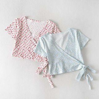 Floral Print Tie-waist Short-sleeve Cropped T-shirt