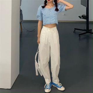 Short-sleeve Denim Cropped Top / Pants