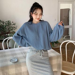 Balloon-sleeve Band-hem Knit Top