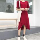 Short-sleeve Asymmetric Midi Dress