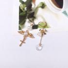 Non-matching Faux Pearl Alloy Wing Dangle Earring 1 Pair - As Shown In Figure - One Size