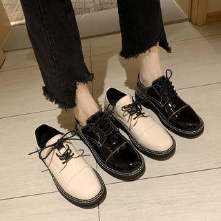 Patent Contrast Stitching Lace-up Shoes